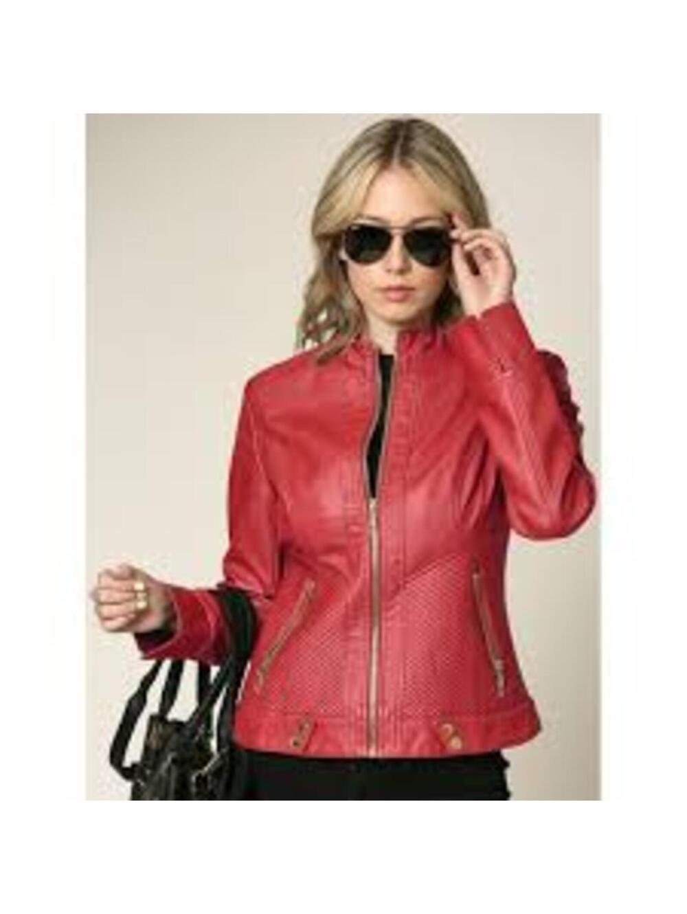 Lock & Love Red Faux Leather Moto Jacket